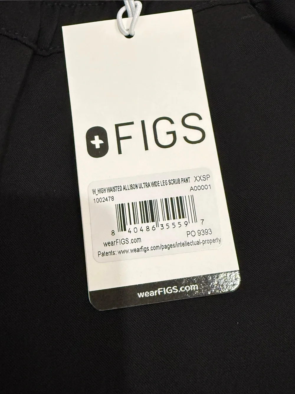 NWT FIGS Allison High Rise Wide Leg Scrub Pant XXSP black